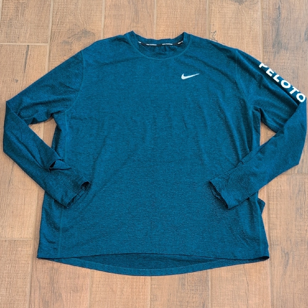 EUC Peloton x Nike Cold Weather Running Shirt Heather Blue With Flip Sleeves